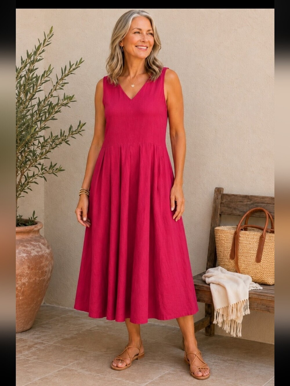 Sundance Fuchsia Pink Sleeveless Tea Length Dress Size NWOT